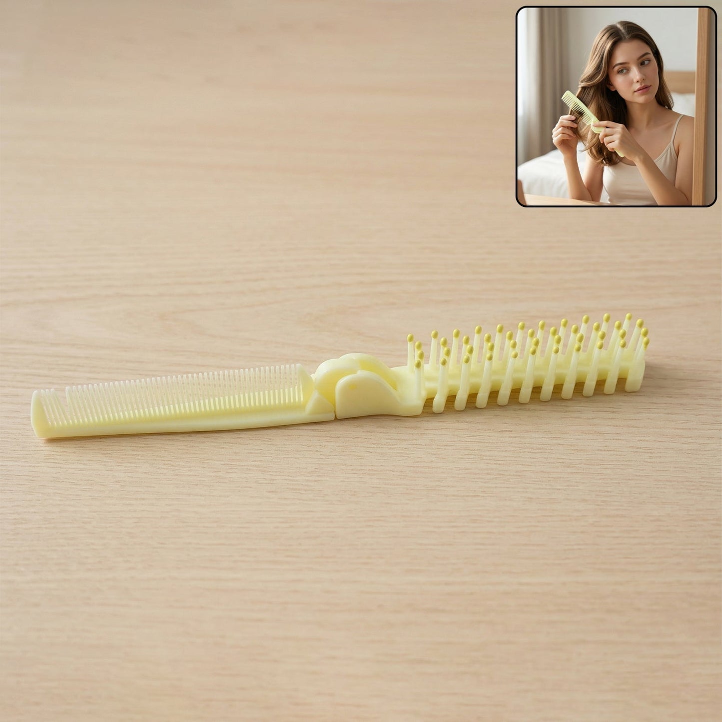 2 In 1 Foldable Hair Comb with Brush (1 Pc)
