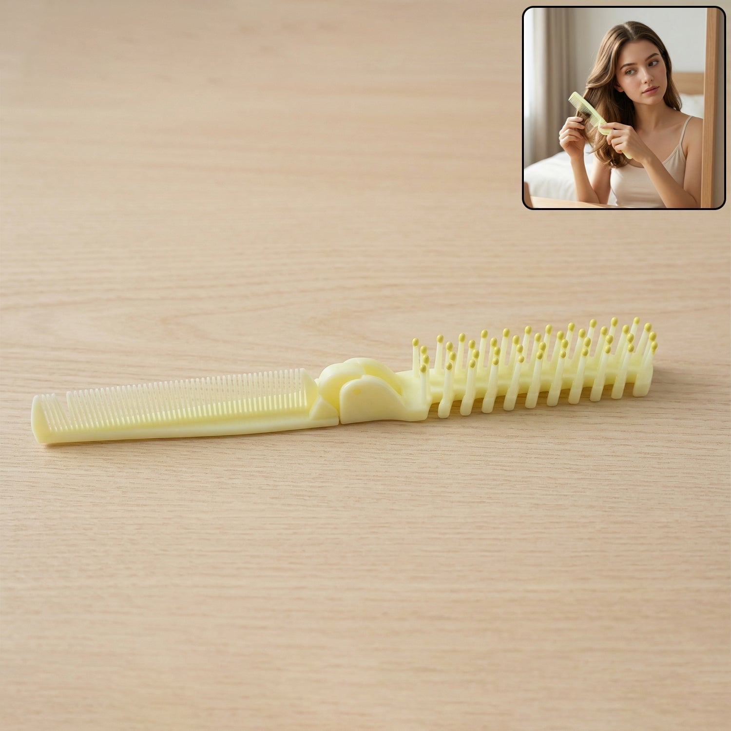 2 In 1 Foldable Hair Comb with Brush (1 Pc)