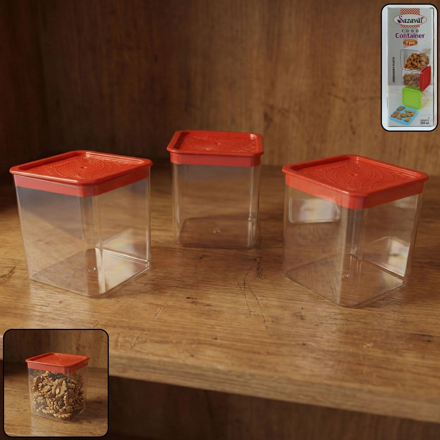 3 Piece Airtight Food Storage Container Set (1 Set / 350 ML)