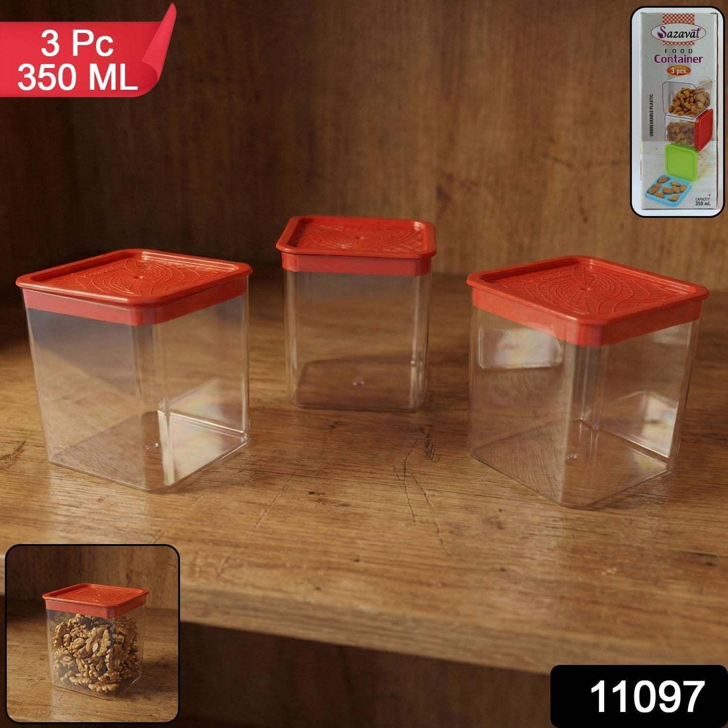 3 Piece Airtight Food Storage Container Set (1 Set / 350 ML)