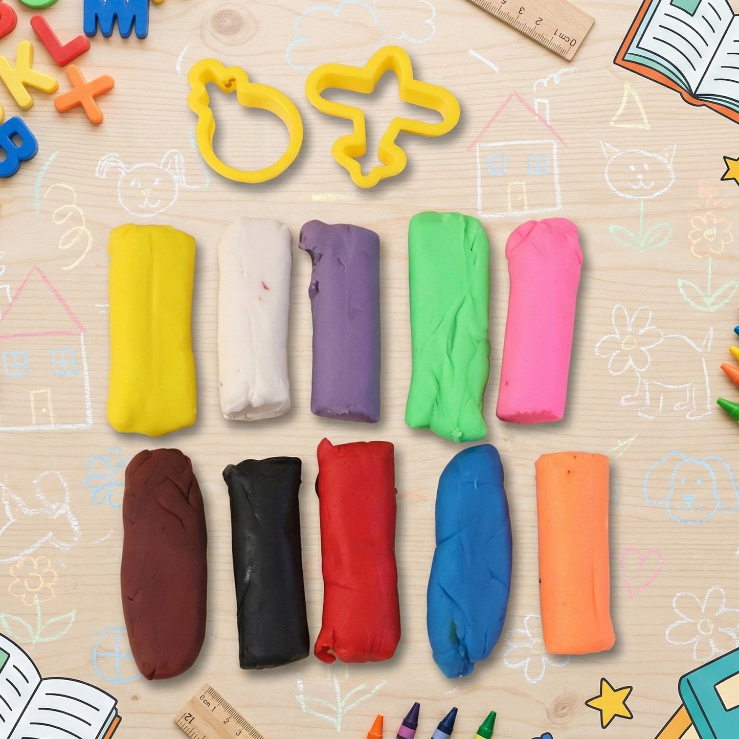 Frisky Dough Modelling Clay Set â€“ 12 Multicolor Dough Sticks with Shape Cutters