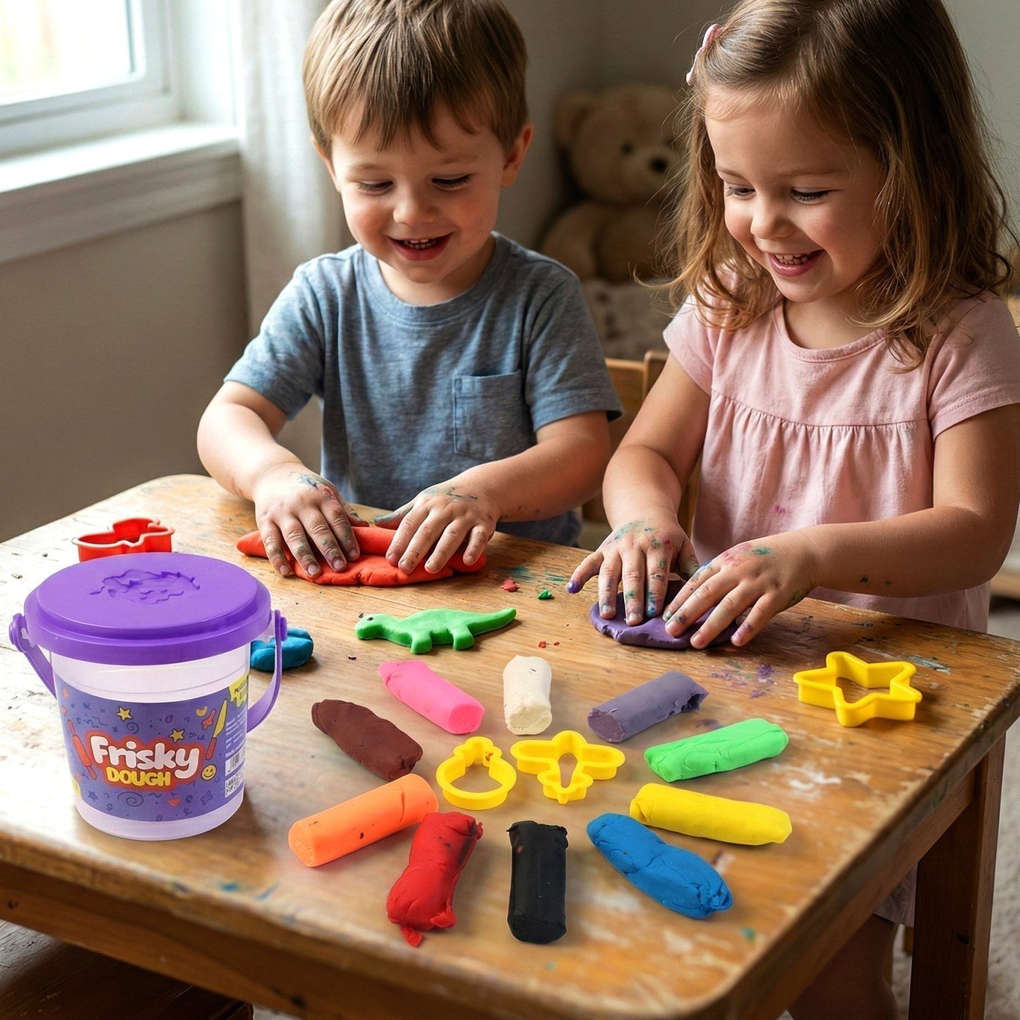 Frisky Dough Modelling Clay Set â€“ 12 Multicolor Dough Sticks with Shape Cutters
