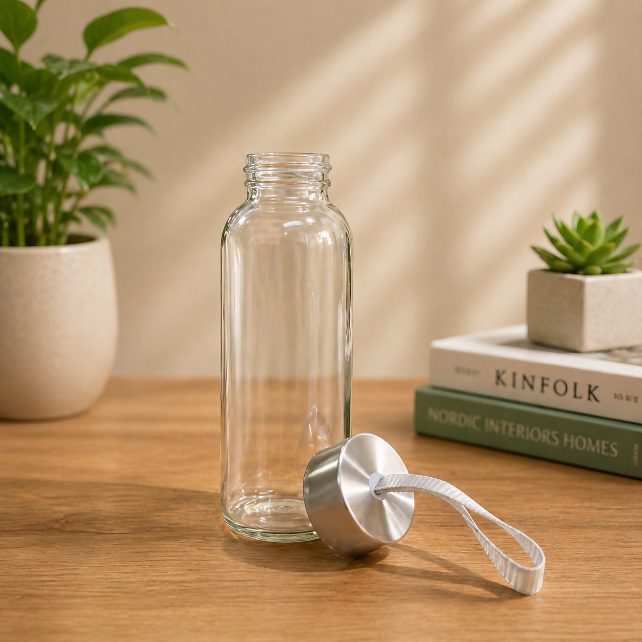 Glass Water Bottle with Sleeve Portable Drink Bottle with Strap (Mix Any One)