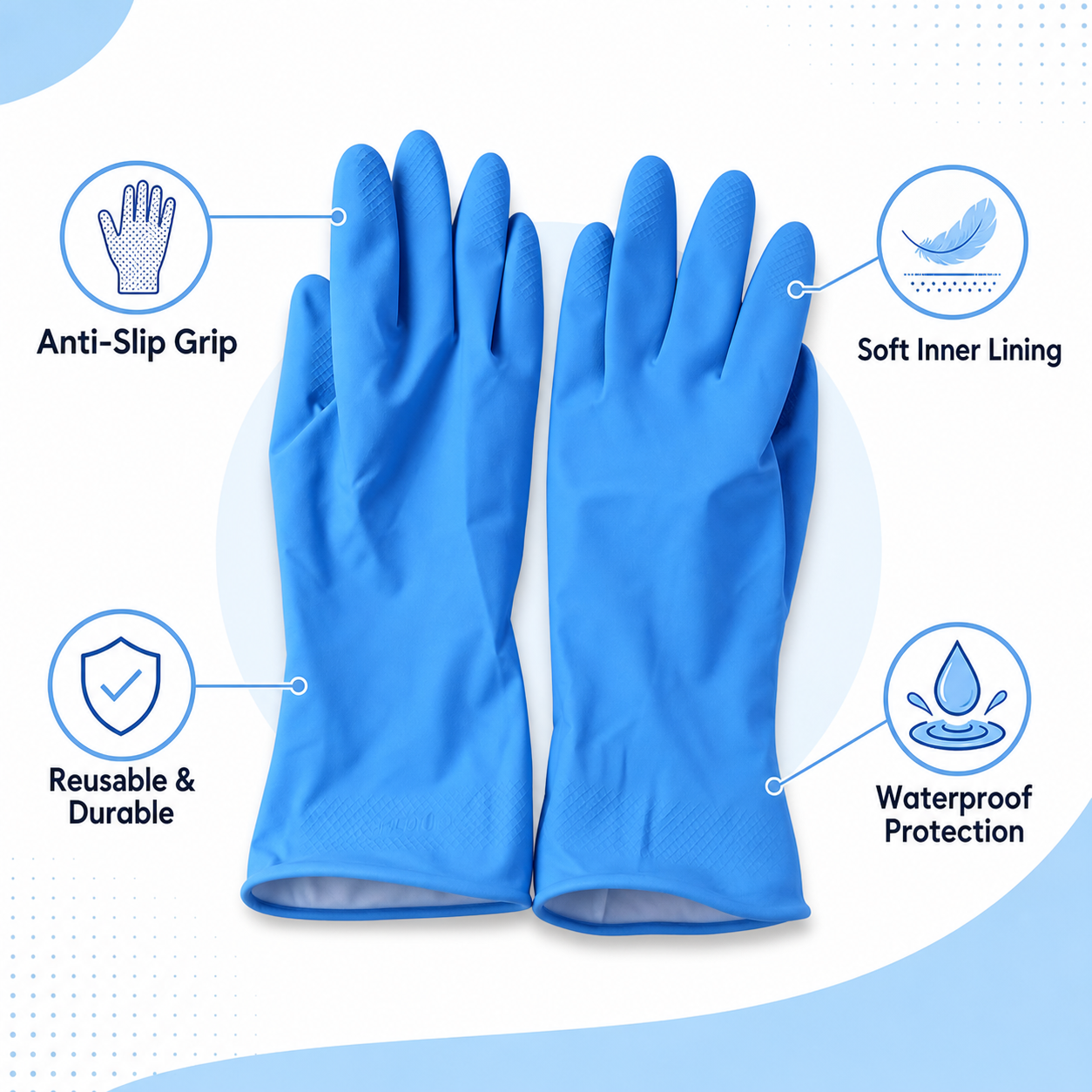 Medium Victor Blue Cleaning Rubber Gloves Reusable Kitchen Dishwash (1 Pair)