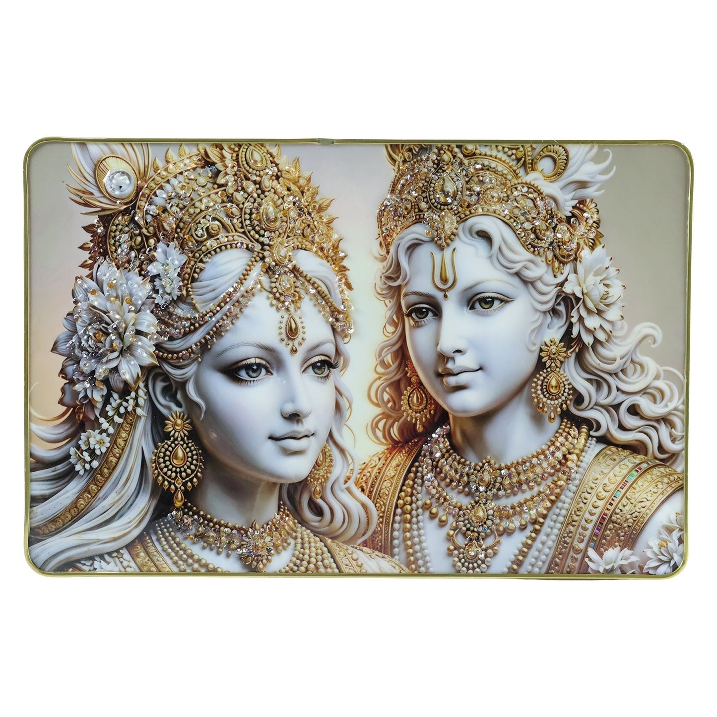 Elegant Radha Krishna Golden Finish Wall Art Frame 45x30 Cm (1 Pc)