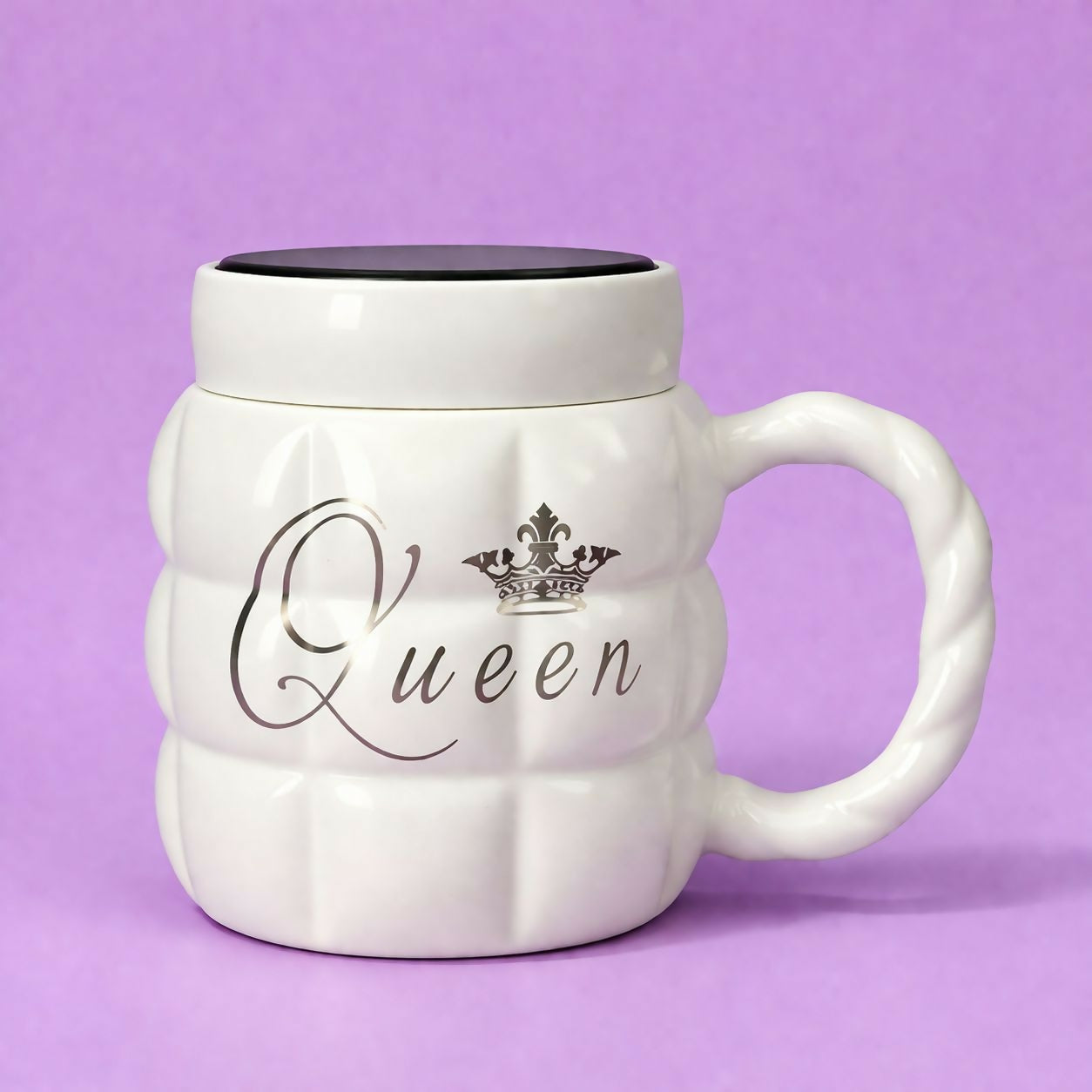 Queen Printed Ceramic Mug with Lid Mirror Stylish Coffee Cup