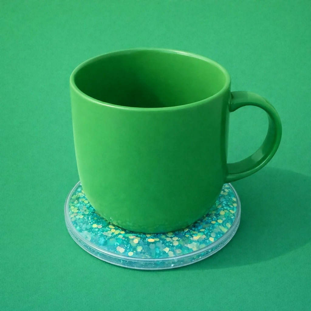 Light Blue Glitter Liquid Coaster Set Decorative Heat Resistant Cup Mat