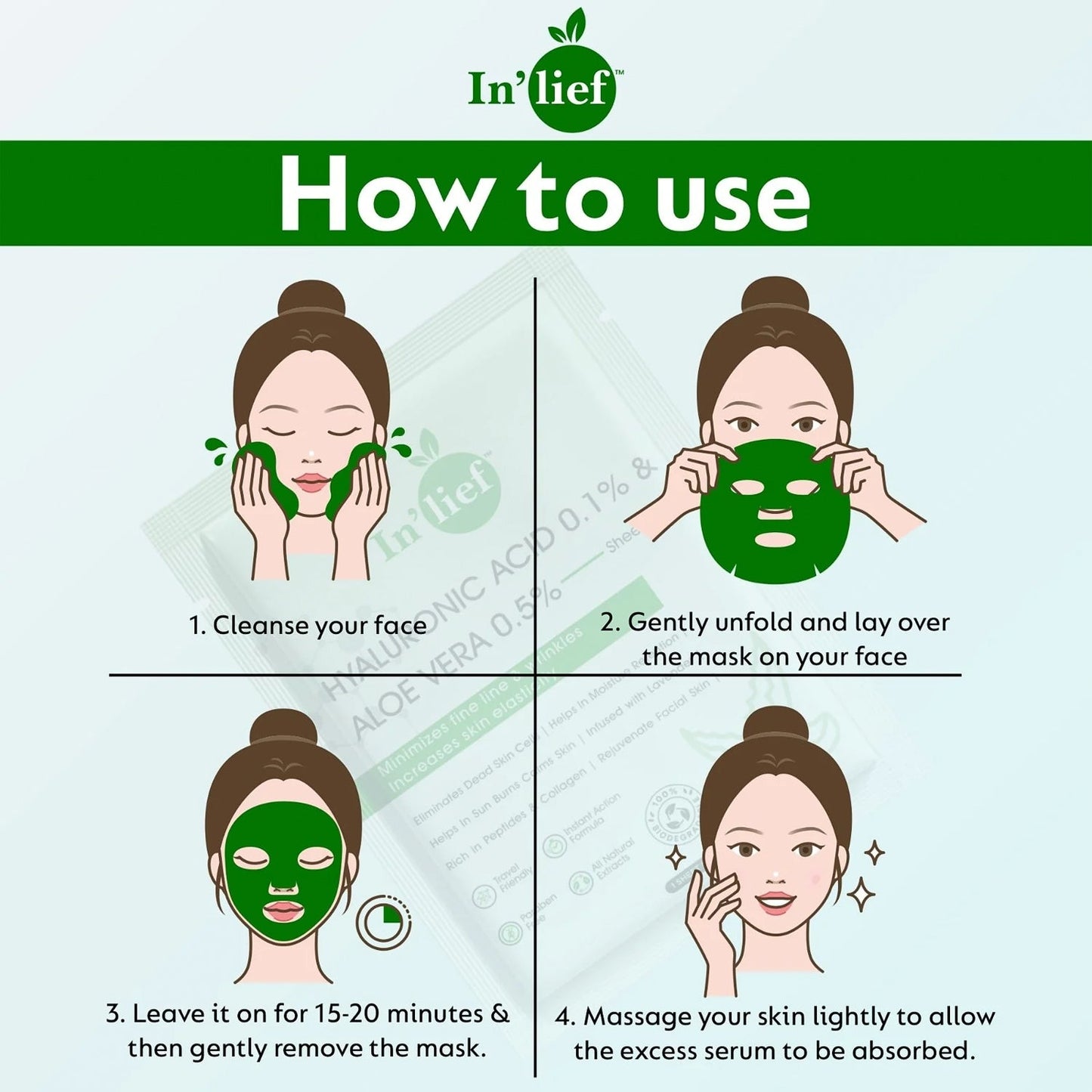 Inâ€™lief Hyaluronic Acid 0.1% & Aloe Vera 0.5% Hydrating Facial mask (1 Pc)