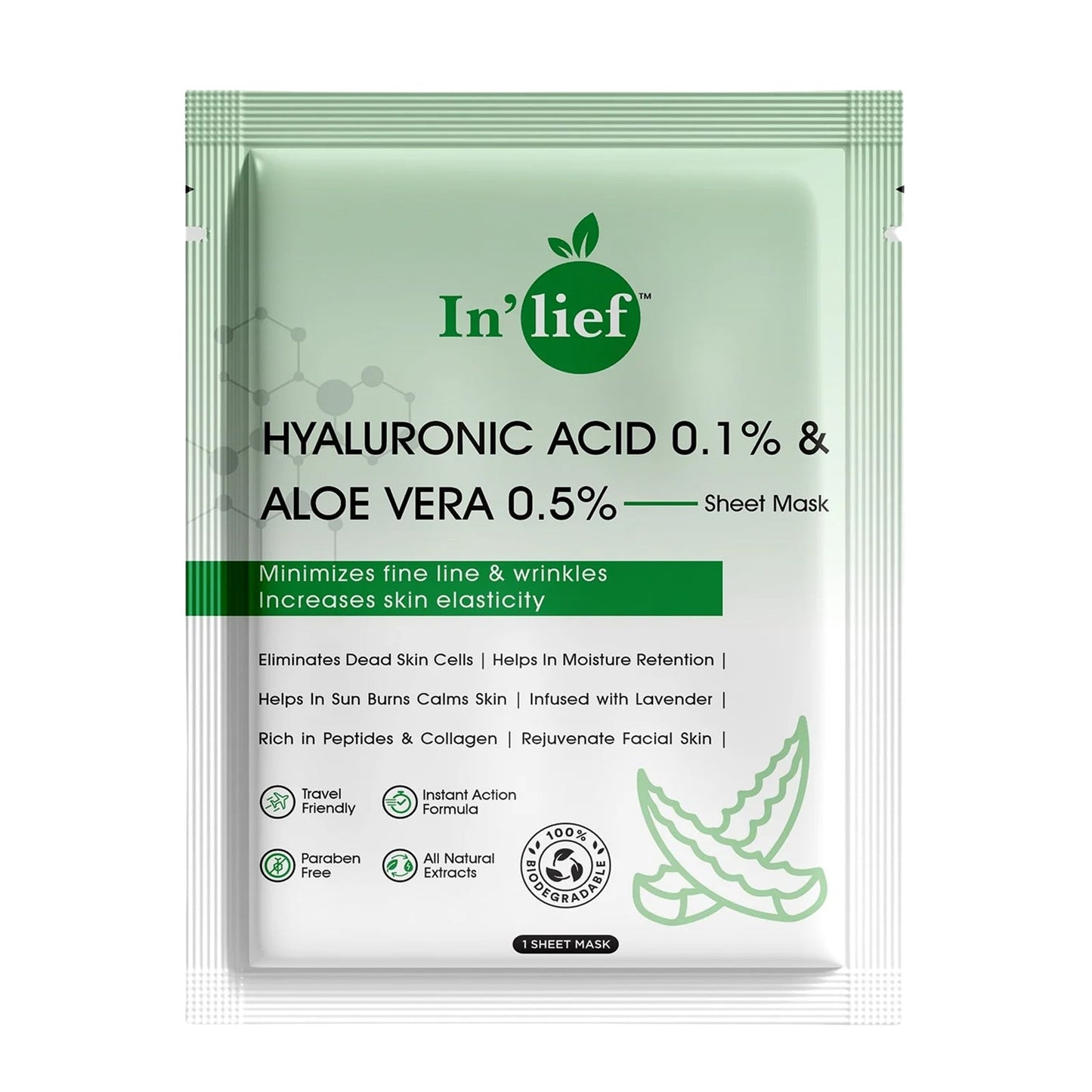 Inâ€™lief Hyaluronic Acid 0.1% & Aloe Vera 0.5% Hydrating Facial mask (1 Pc)