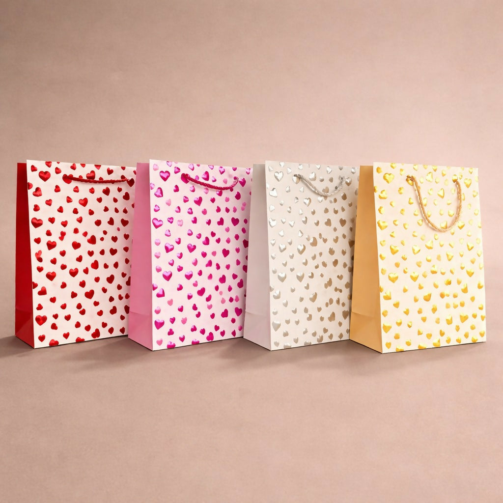 Heart Print Gift Bag with Handle Romantic Paper Carry Bag (1 PC)
