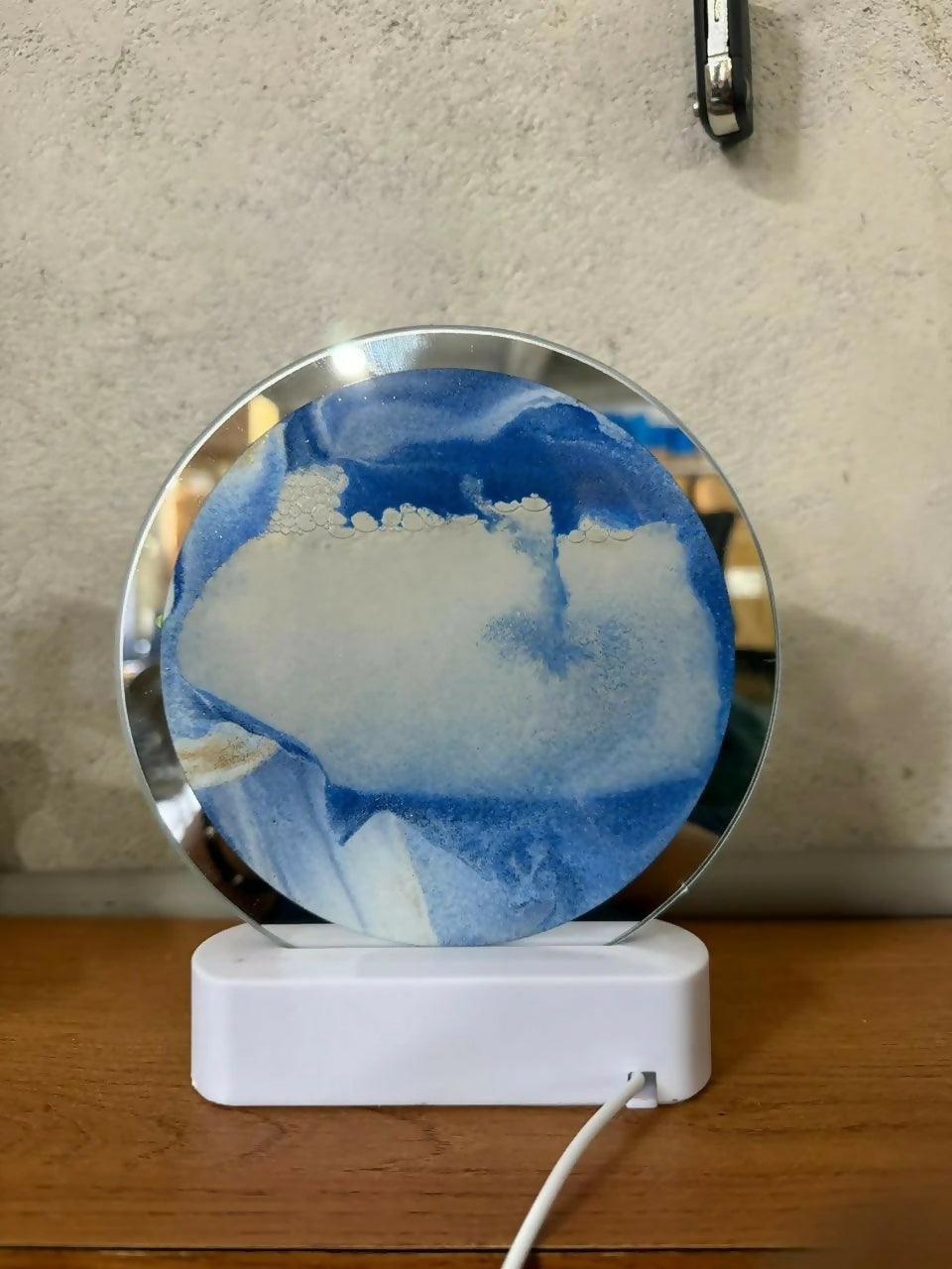 Blue Moving Sand Art LED Lamp Round Decorative Desk Night Light