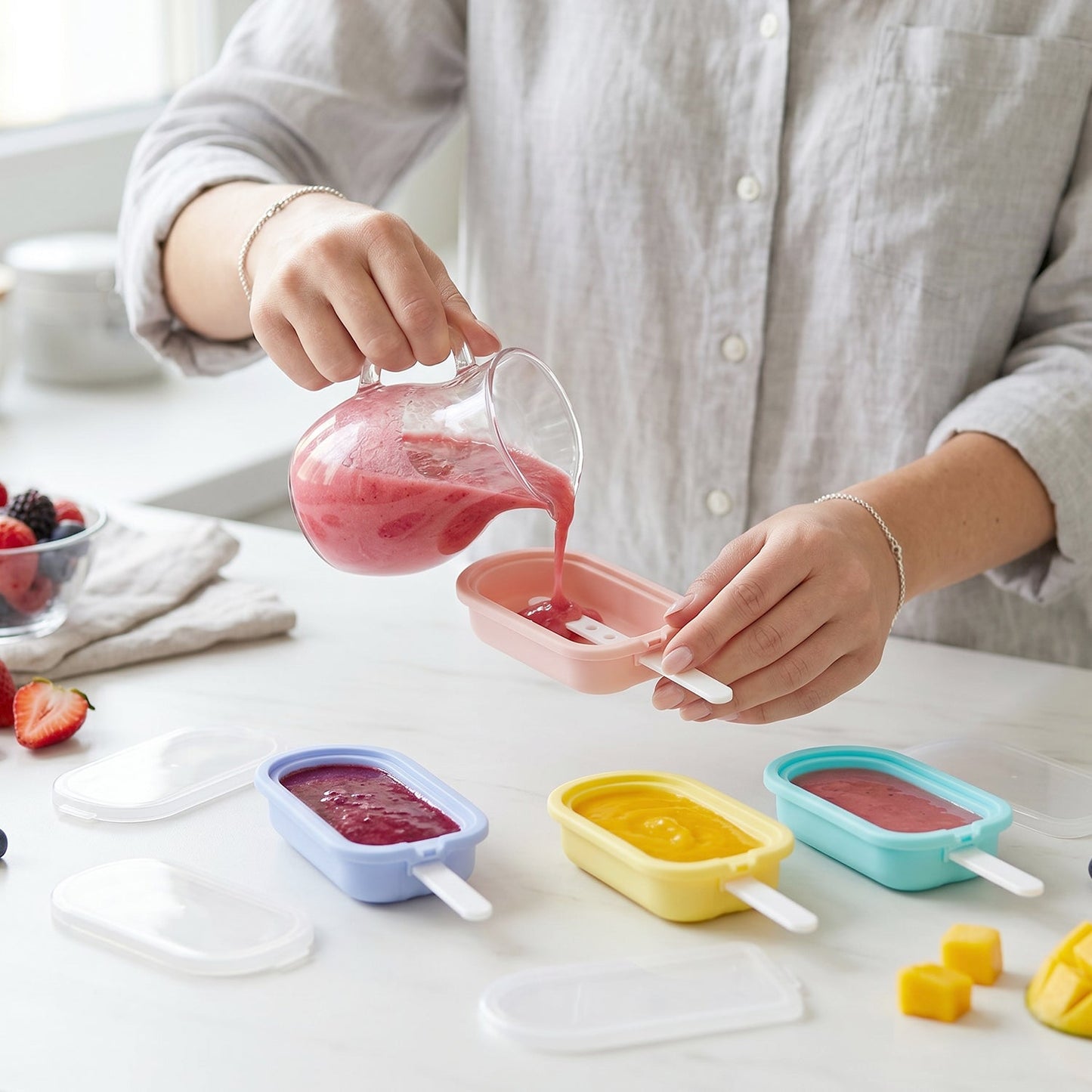 Premium Silicone Ice Cream Popsicle Mold Set 4 Pc