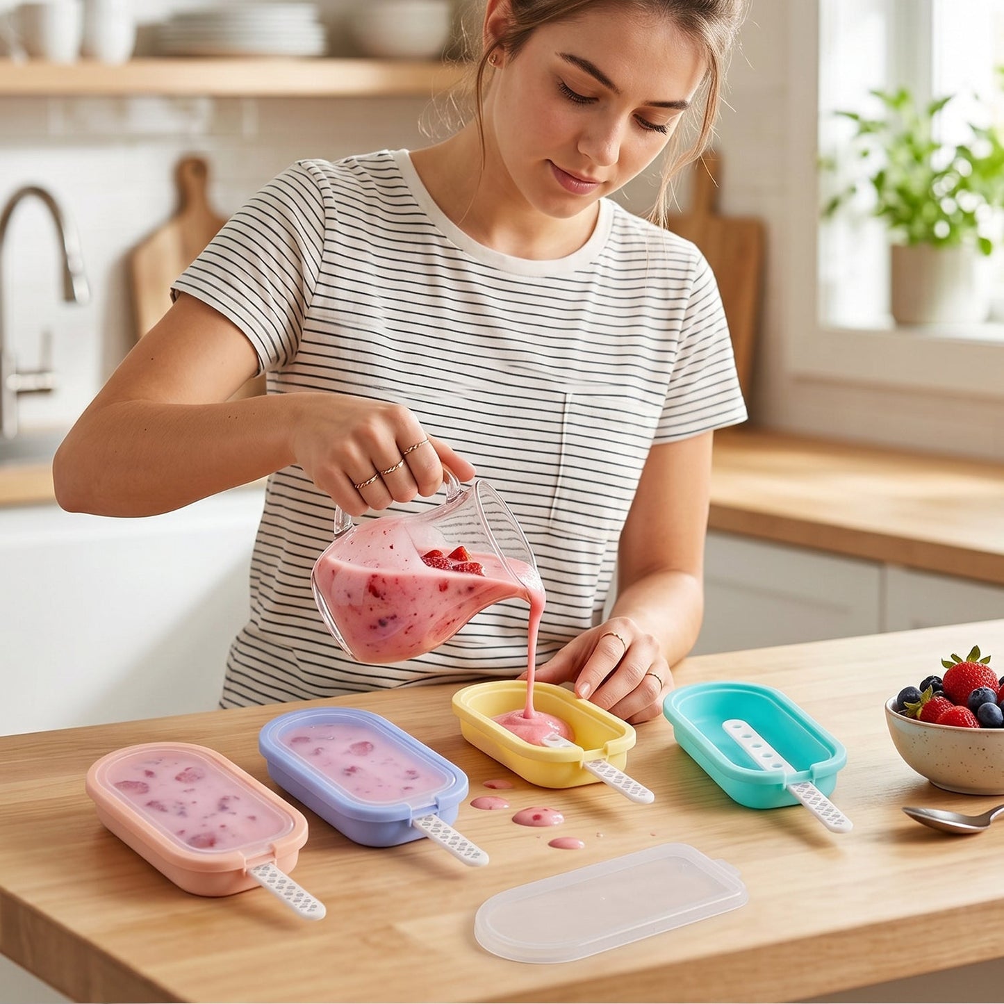 Premium Silicone Ice Cream Popsicle Mold Set 4 Pc