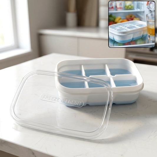 Mini Plastic 6 Cavity Ice Tray - Freeze & Fresh, Compact Ice Cube Tray