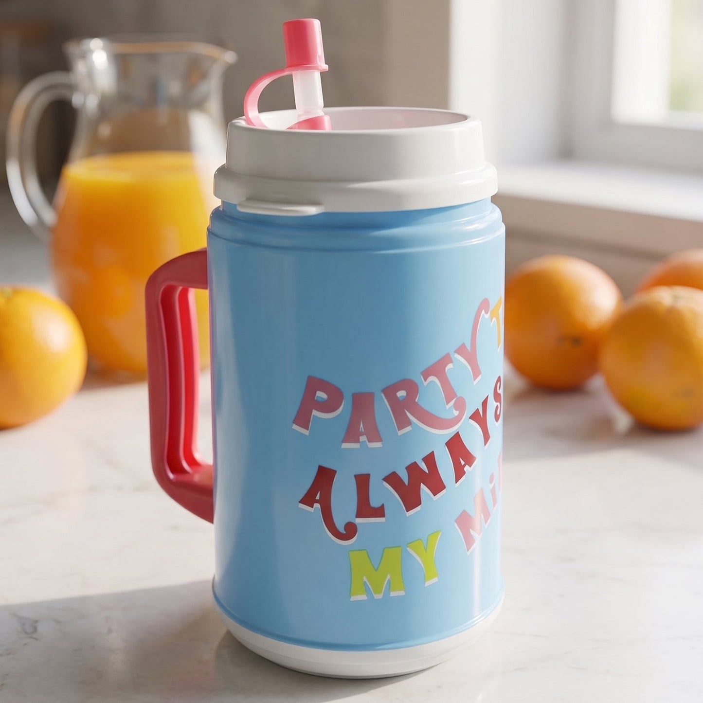 Big Plastic Insulated Mug With Straw 1 Pc 709 ML