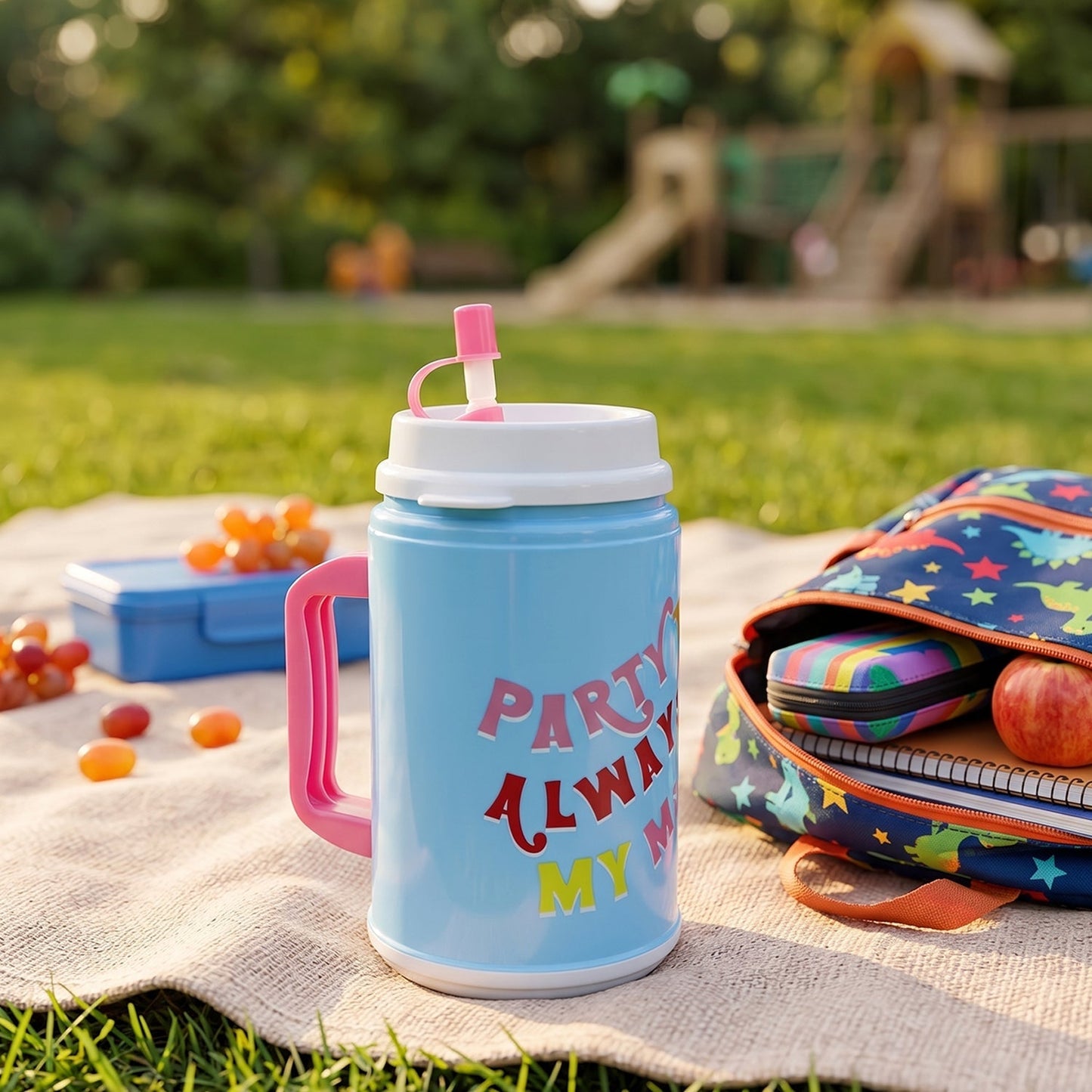 Big Plastic Insulated Mug With Straw 1 Pc 709 ML