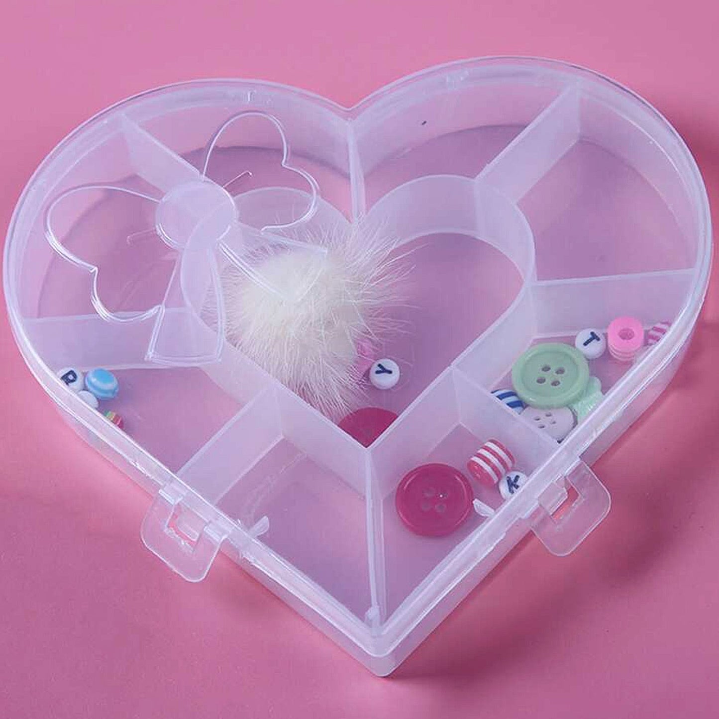 Heart-Shaped Plastic Bead Storage Organizer Box (1 Pc)