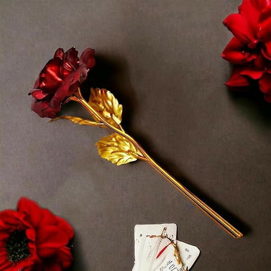 Luxury 24K Gold Plated Artificial Rose Set of 3 | Red & Gold Eternal Roses for Love Gift, Anniversary, Valentineâ€™s Day & Home DÃ©cor | Metal Stem Romantic Gifting Flower Set with Gift Box