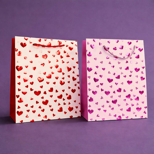 Heart Print Gift Bag with Handle Romantic Paper Carry Bag (1 PC)