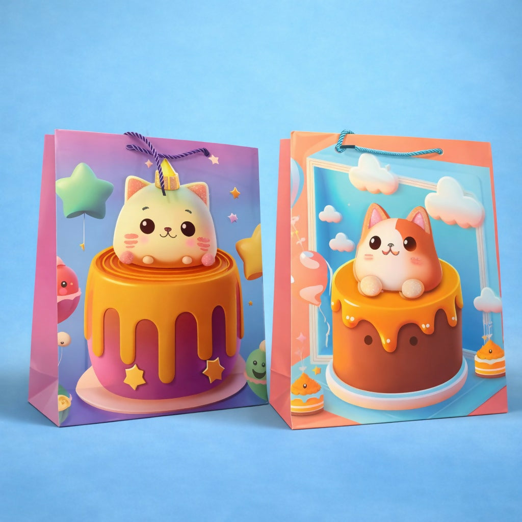 Cute Cartoon Cat Design Gift Paper Bag with Handle 1 Piece