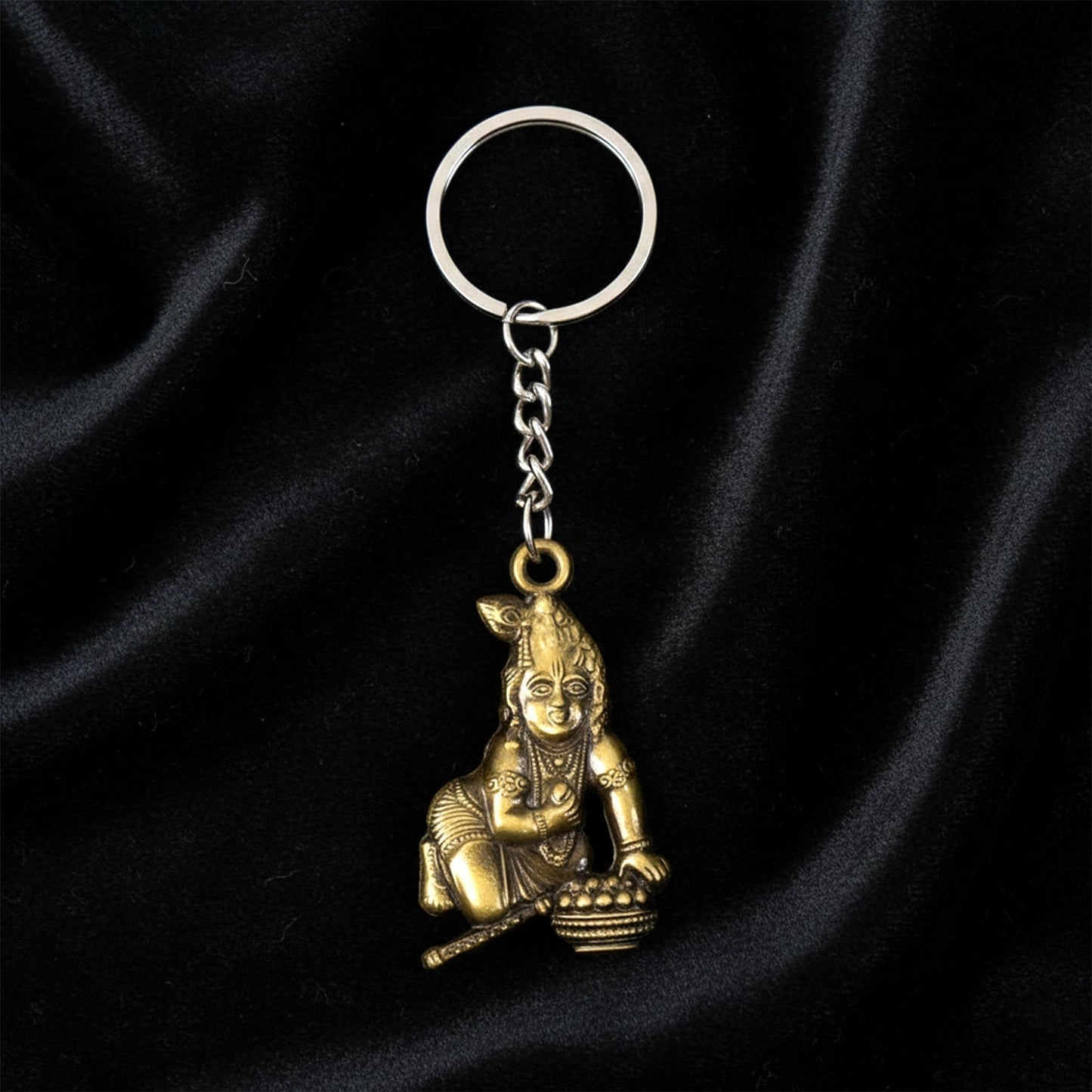 Premium Antique-Gold Metal Bal Krishna Makhan Chor Keychain (1 Pc)