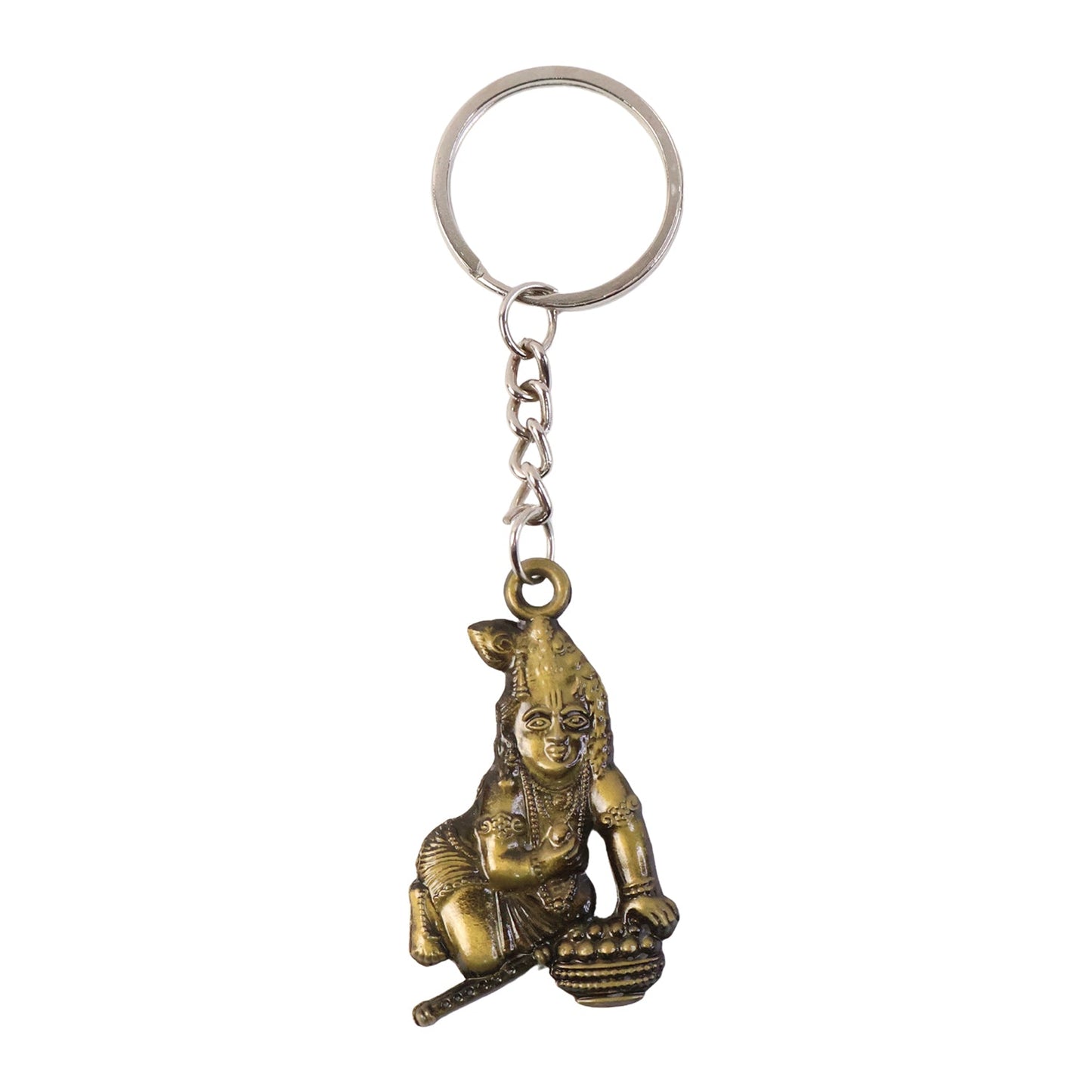 Premium Antique-Gold Metal Bal Krishna Makhan Chor Keychain (1 Pc)