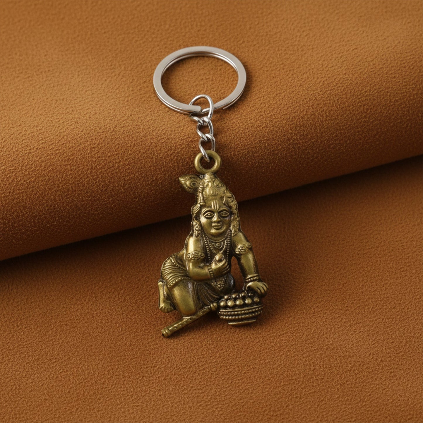 Premium Antique-Gold Metal Bal Krishna Makhan Chor Keychain (1 Pc)