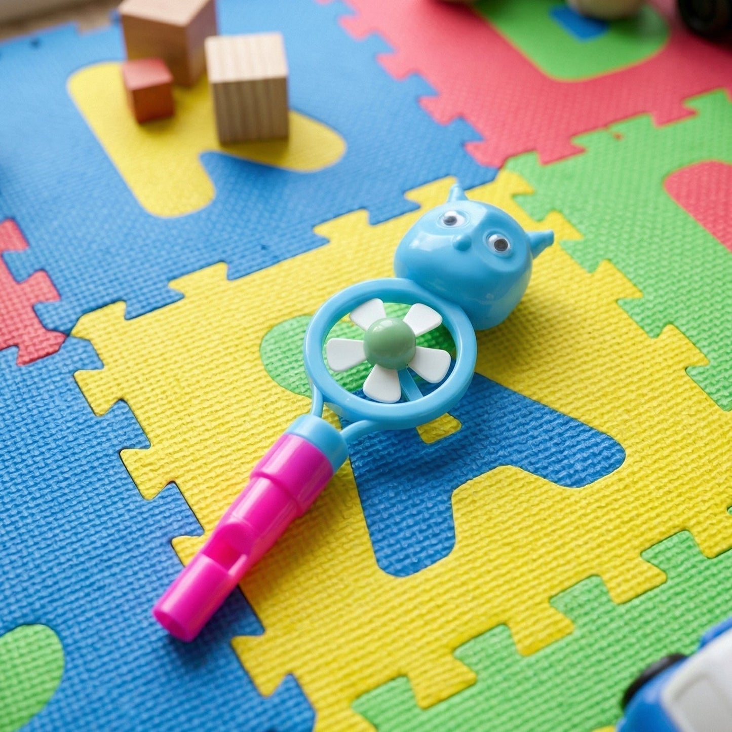 Kids Toothbrush with Cartoon Whistle Fan (2 Pc Set)