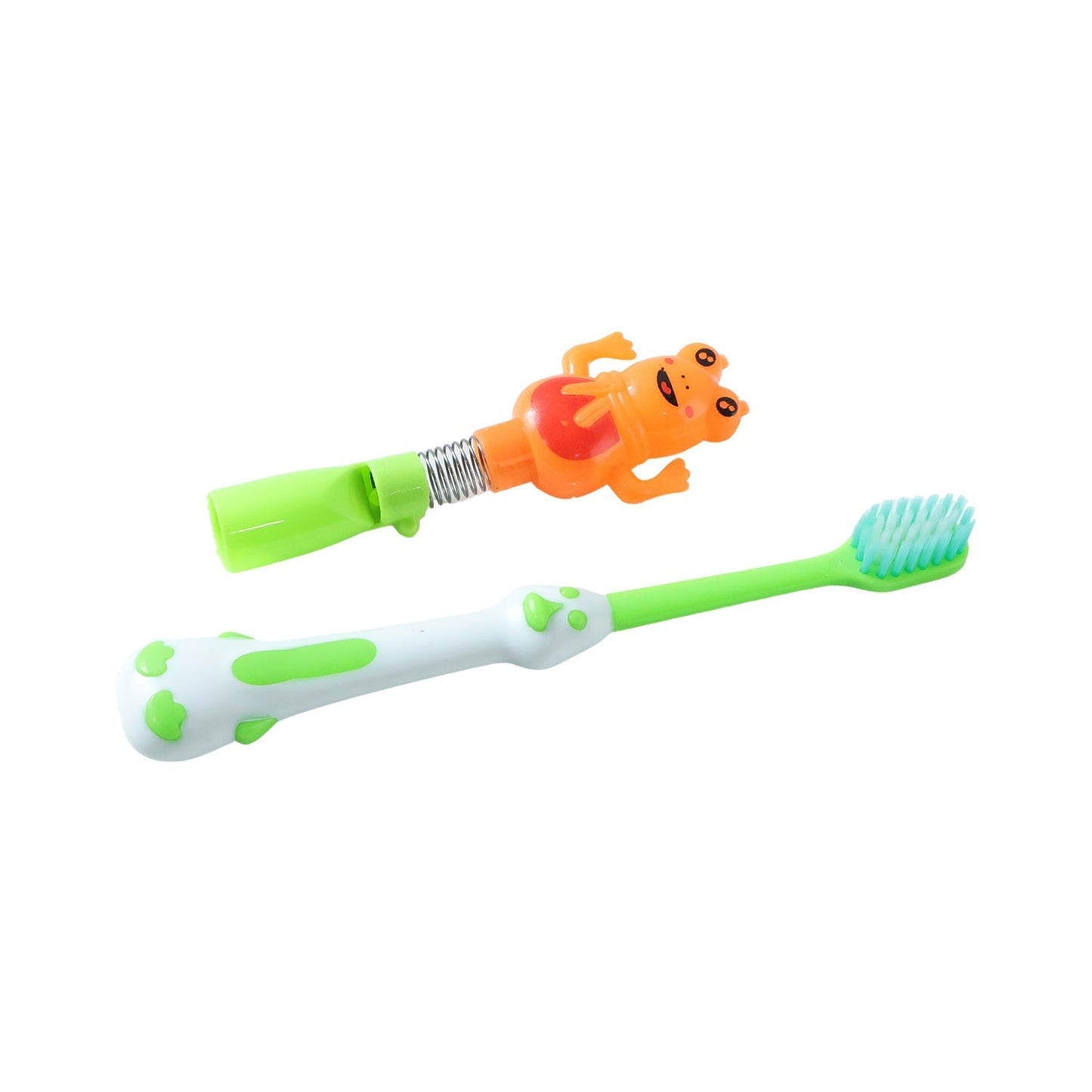 Kids Cartoon Spring Frog Toy With Toothbrush Set (2 Pc Set)