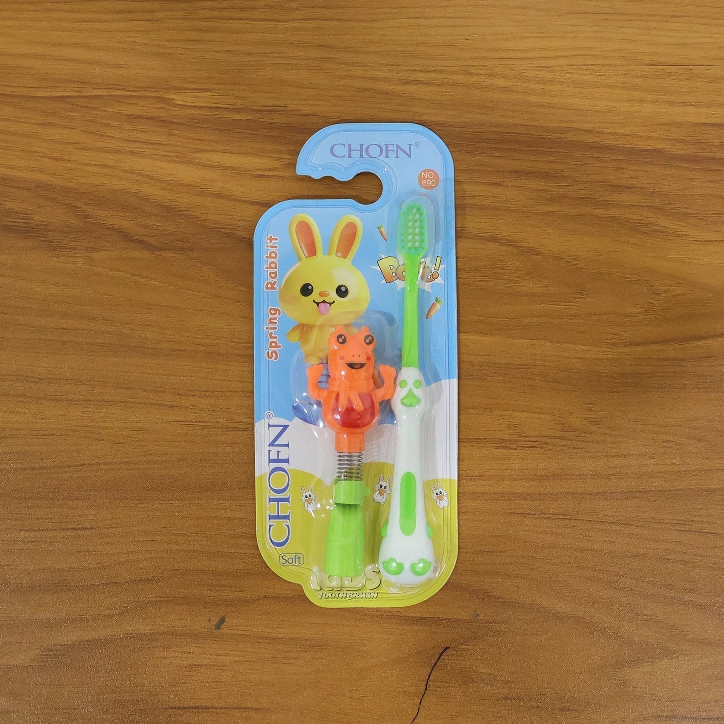 Kids Cartoon Spring Frog Toy With Toothbrush Set (2 Pc Set)