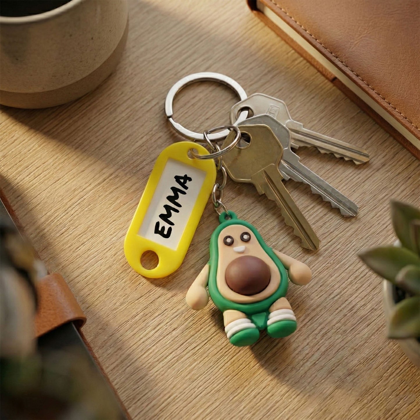 Cute Avocado Cartoon Character Keychain (1 Pc)