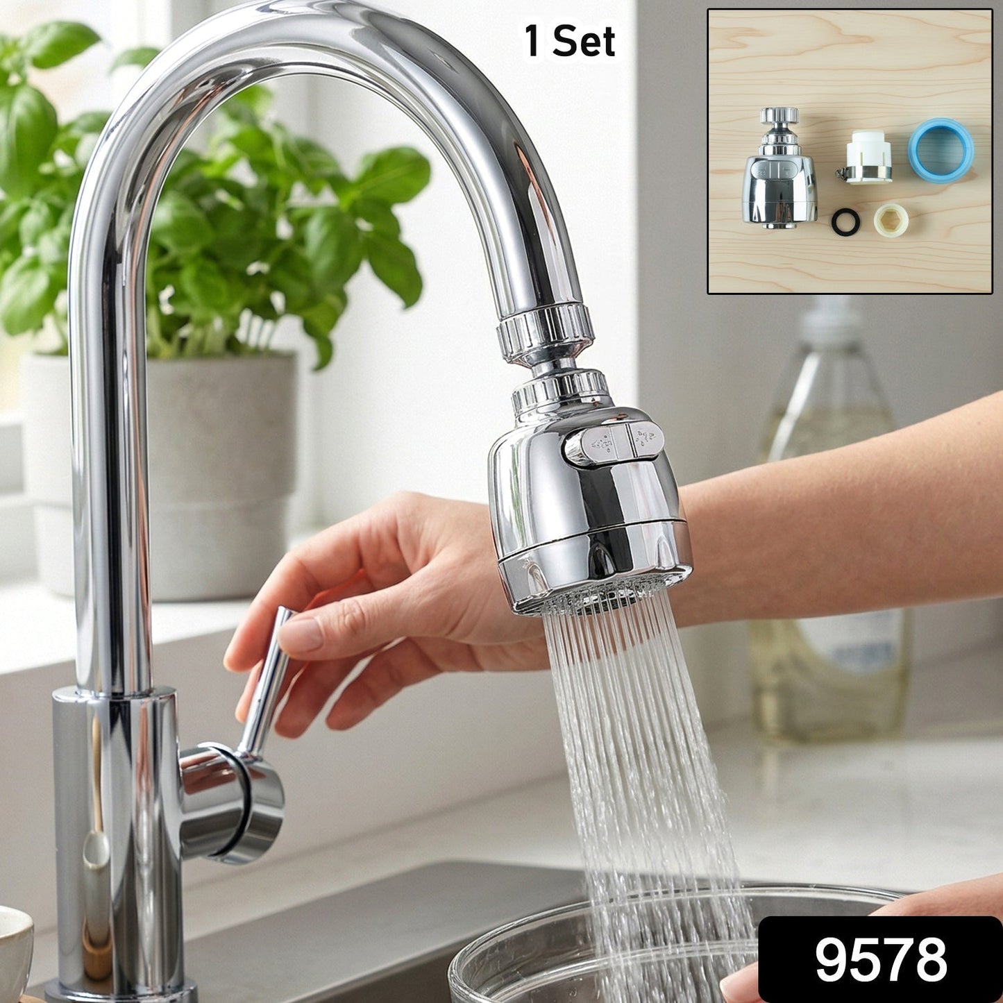 360 Degree Rotating Faucet Water Saving Tap Aerator (1 Set)