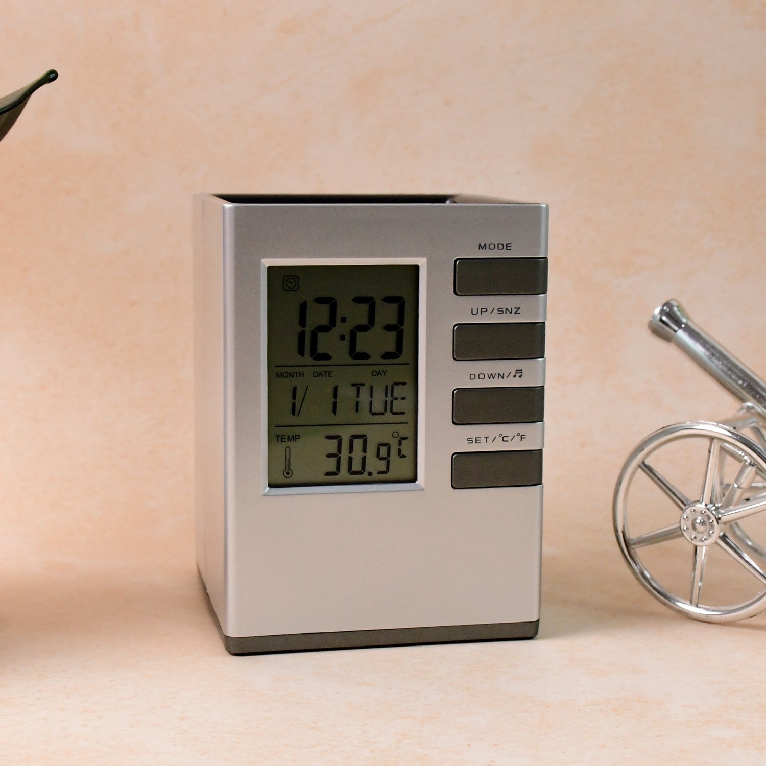Multifunction Cube Digital Desk Clock with Pen Holder (1 Pc)