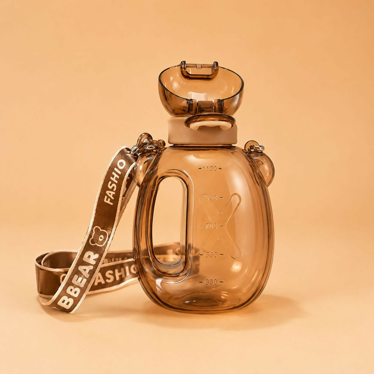 Brown 200 ML Bear Water Bottle with Straw & Adjustable Carry Sling