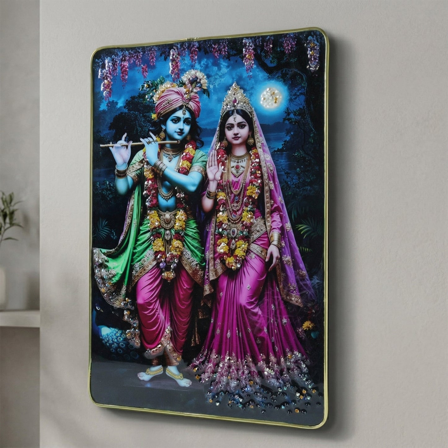 Decorative Radha Krishna Wall Frame 1 Pc (45x30 Cm)