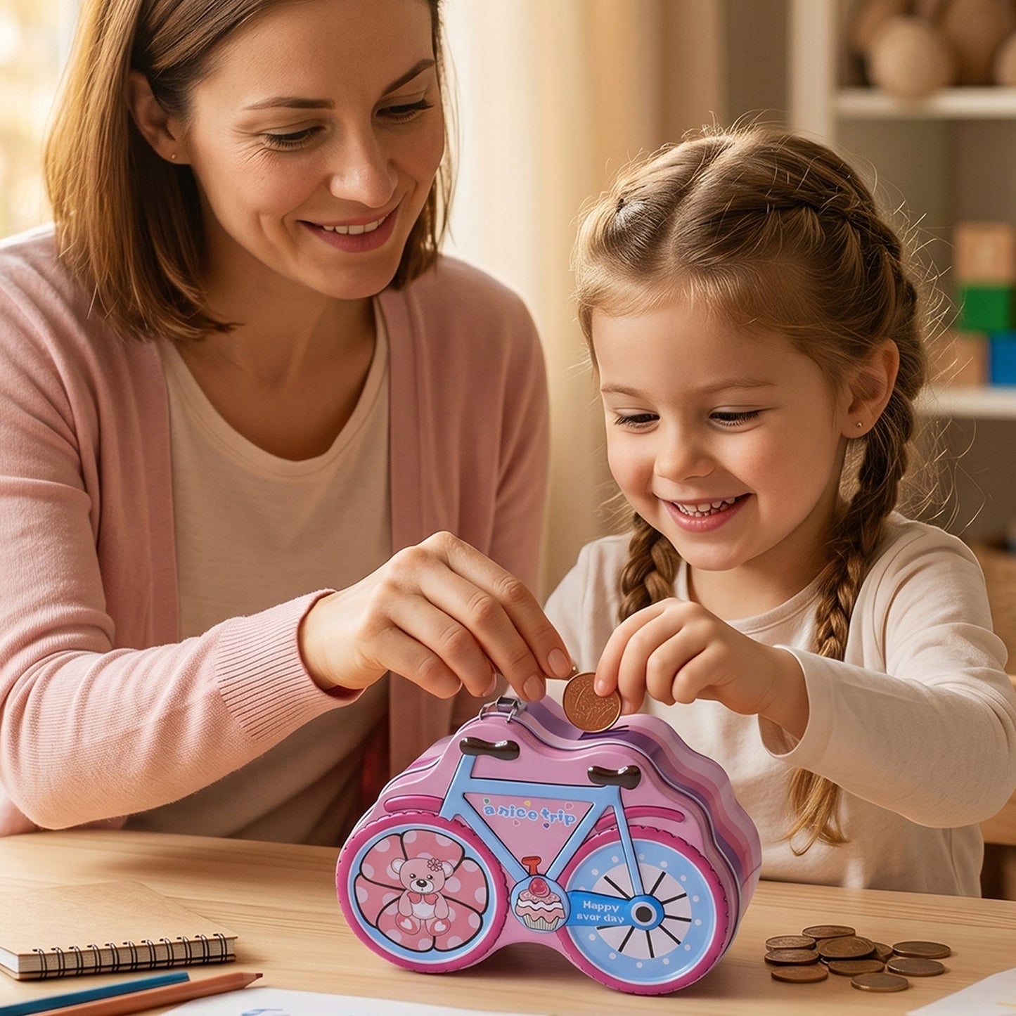 Bicycle Shape Piggy Bank With Lock & Key– 1 Pc,