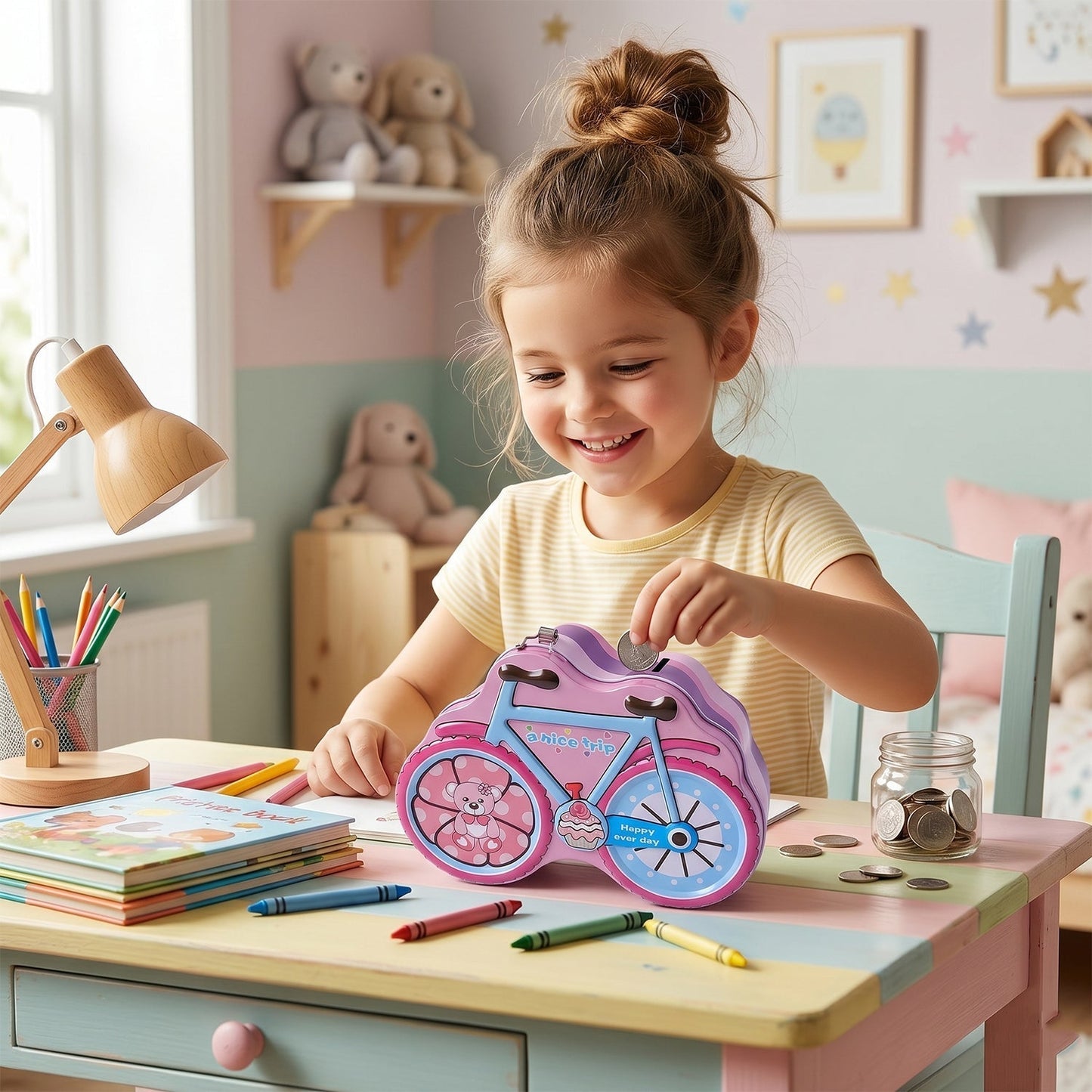 Bicycle Shape Piggy Bank With Lock & Key– 1 Pc,