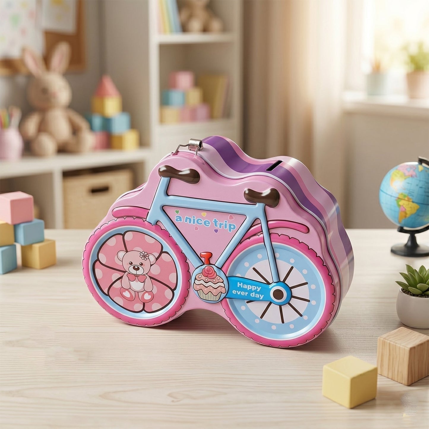 Bicycle Shape Piggy Bank With Lock & Key– 1 Pc,