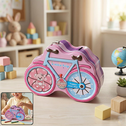 Bicycle Shape Piggy Bank With Lock & Key– 1 Pc,