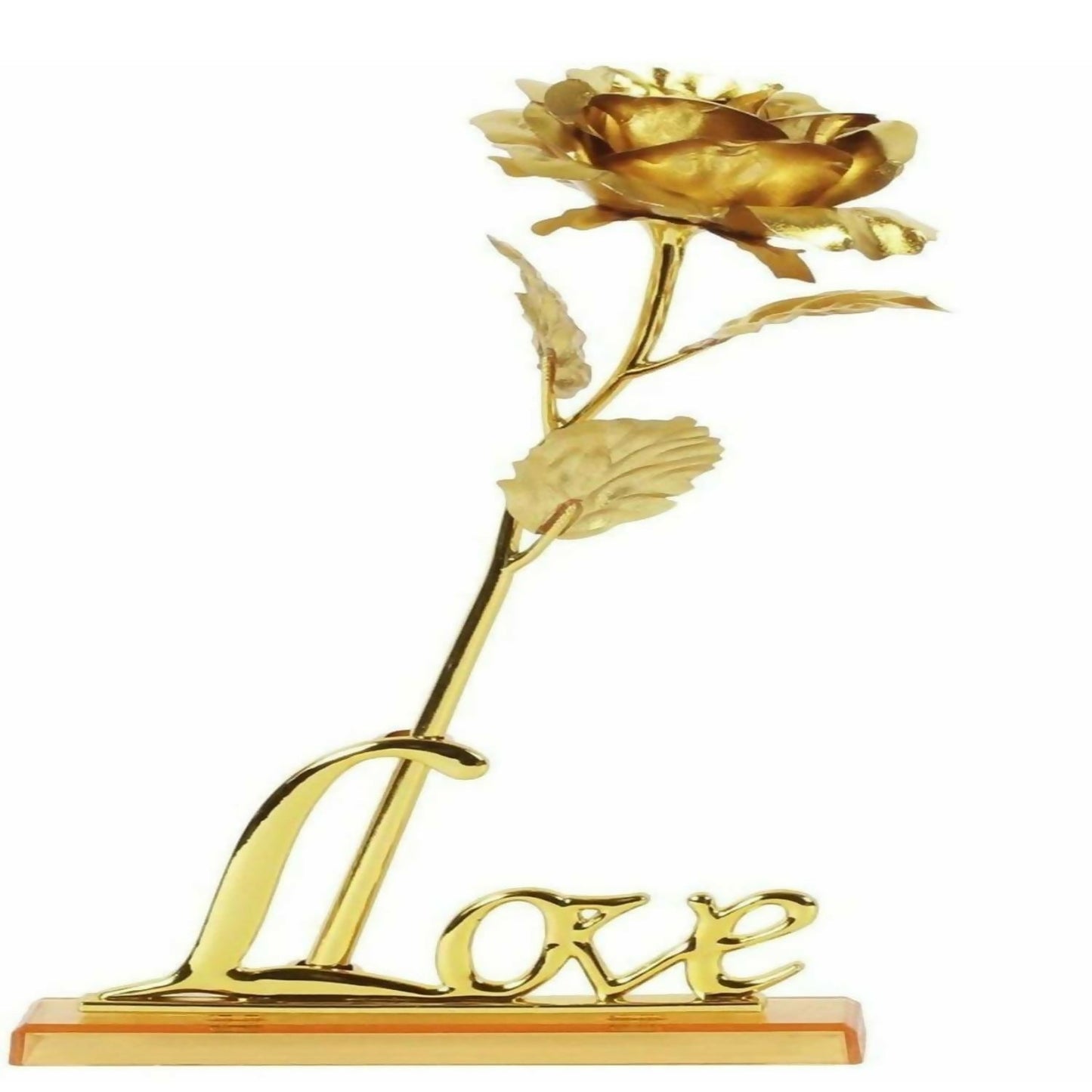 Premium LOVE Golden Rose Showpiece with Stand | 24K Gold Foil Artificial Rose with Love Base for Romantic Gifts | Ideal for Anniversary, Birthday, Valentineâ€™s Day, Proposal & Home Decor | Elegant Golden Decorative Rose