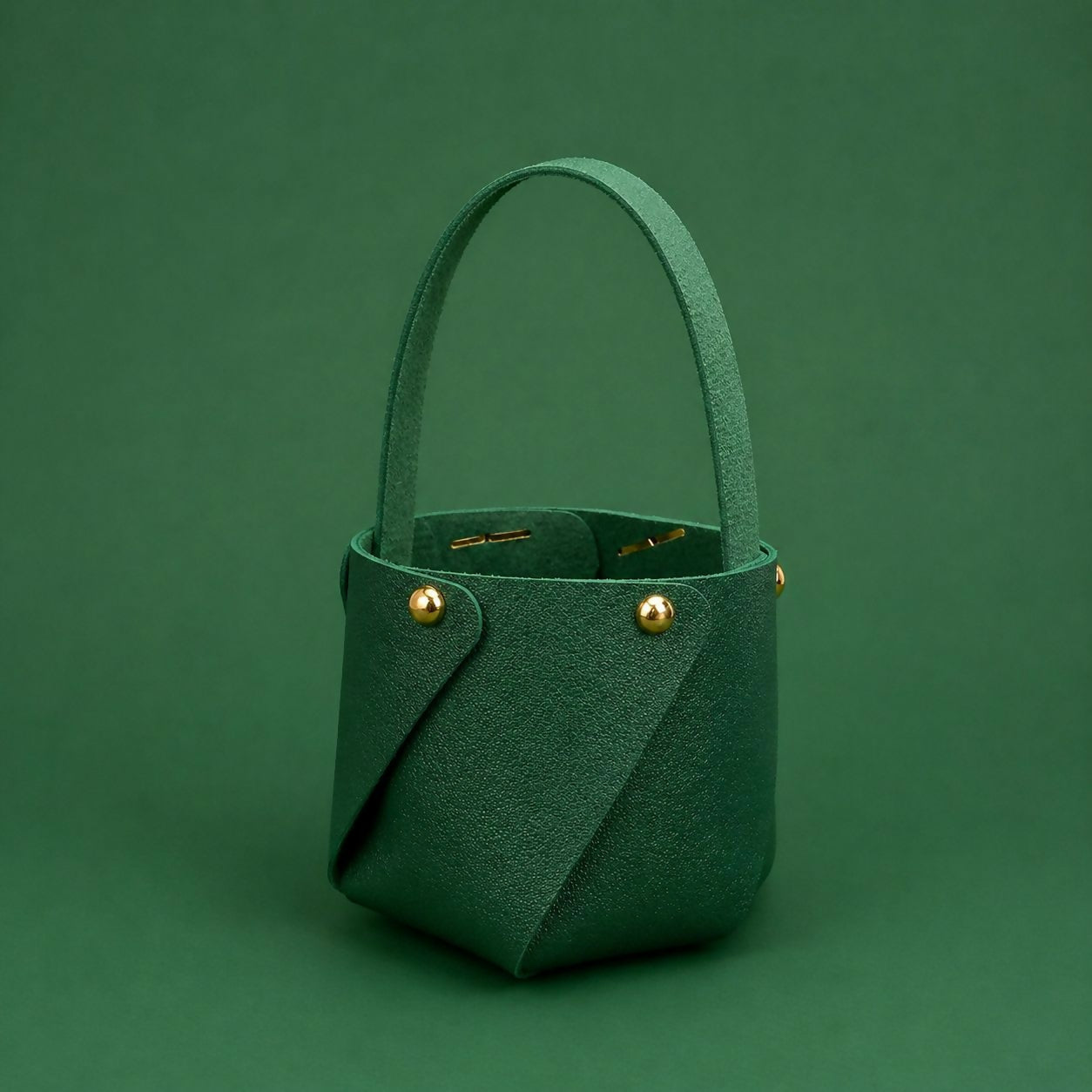 Green Mini Bucket Style Handbag with Handle and Stud Detail