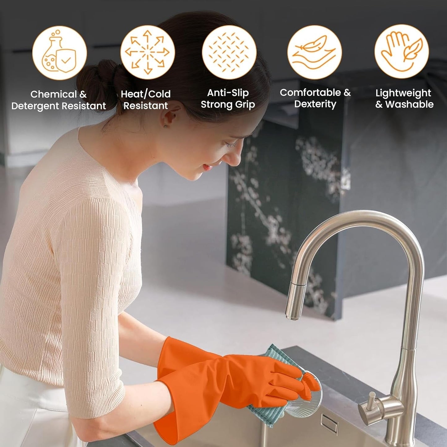 Large Victor Orange Cleaning Rubber Gloves Reusable Kitchen Dishwash (1 Pair)
