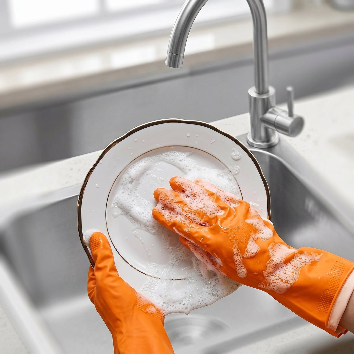 Large Victor Orange Cleaning Rubber Gloves Reusable Kitchen Dishwash (1 Pair)