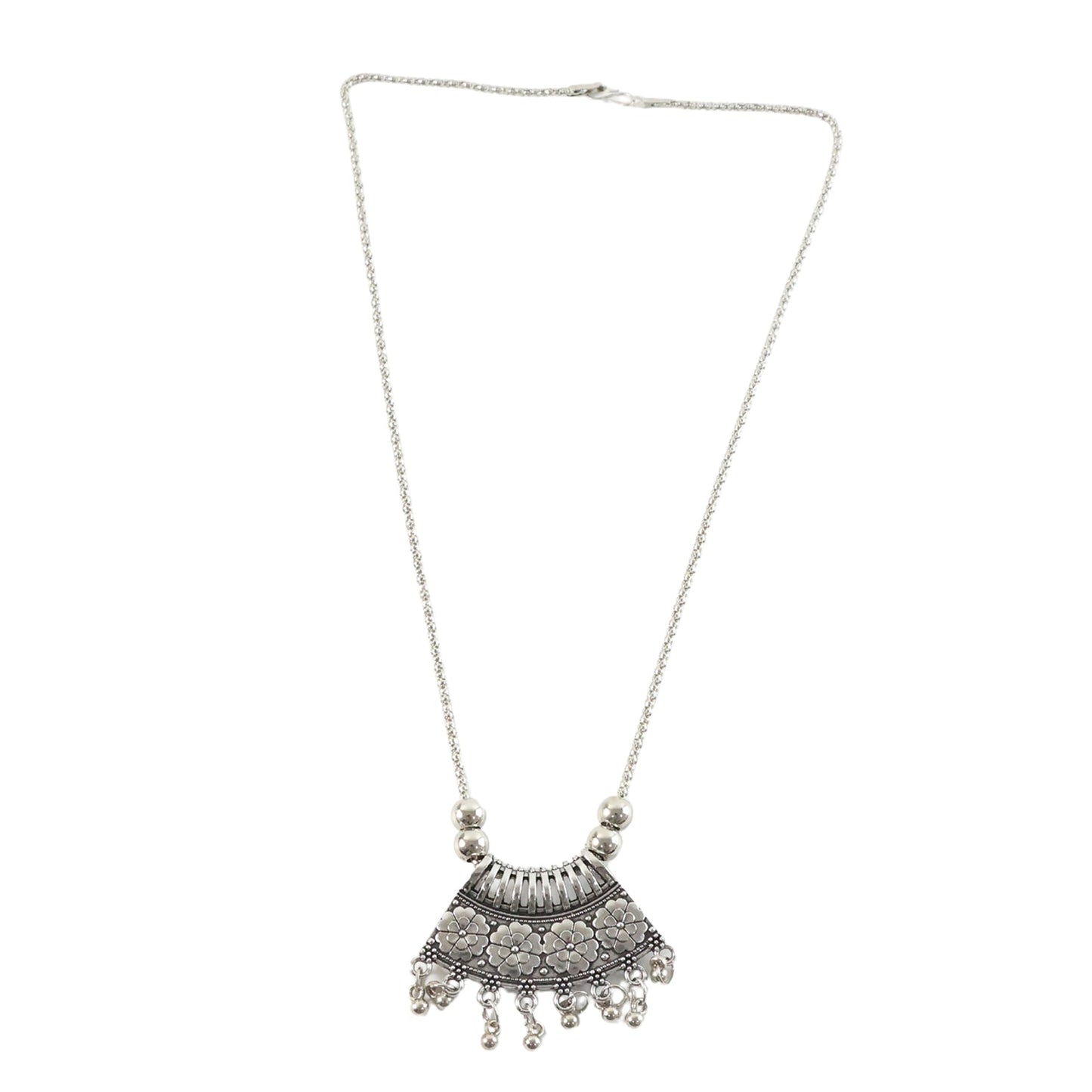 Oxidised Silver Finish Floral Chandelier Pendant Necklace (1 Pc)
