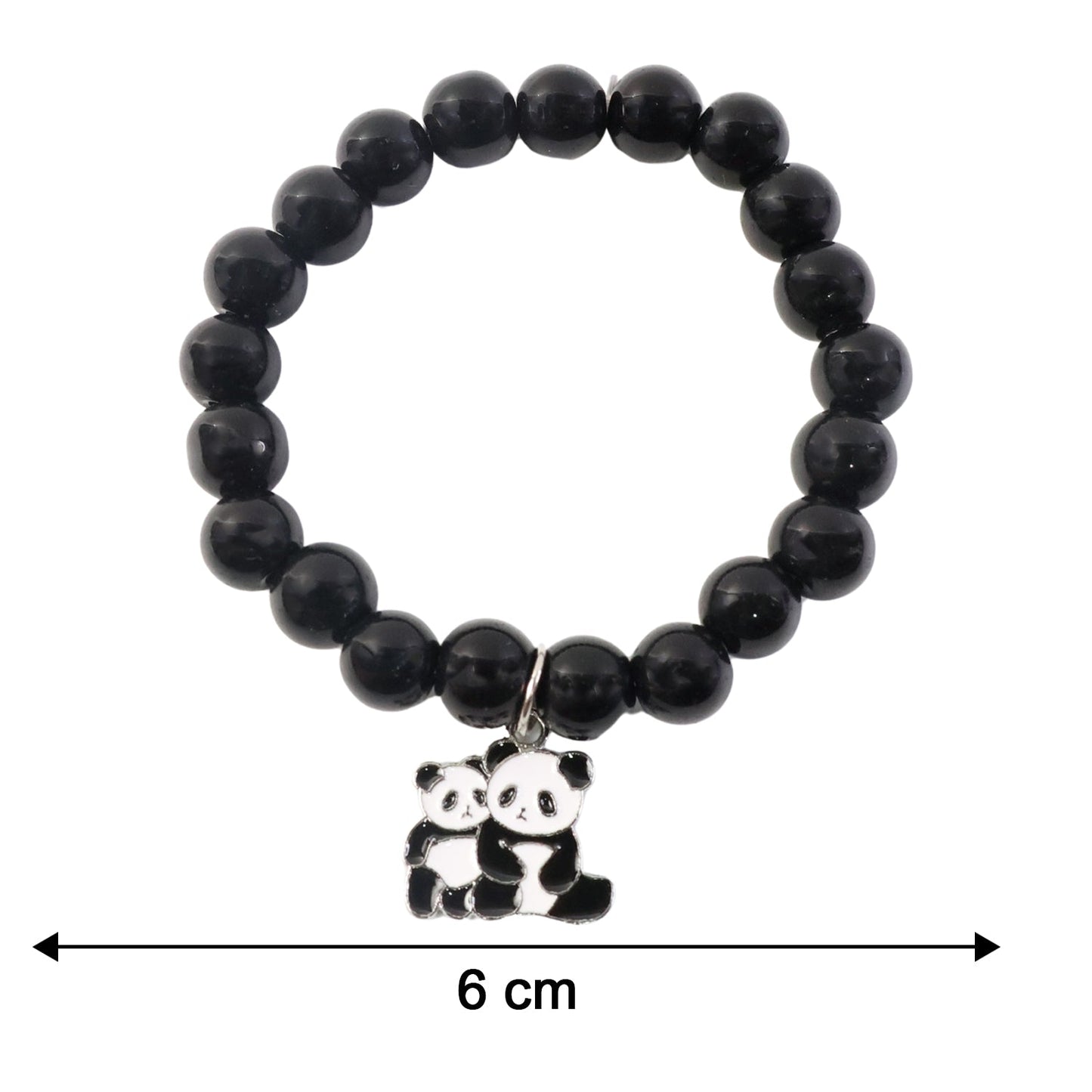 Premium Black Beaded Stretch Bracelet with Cute Panda Charm (1 Pc)