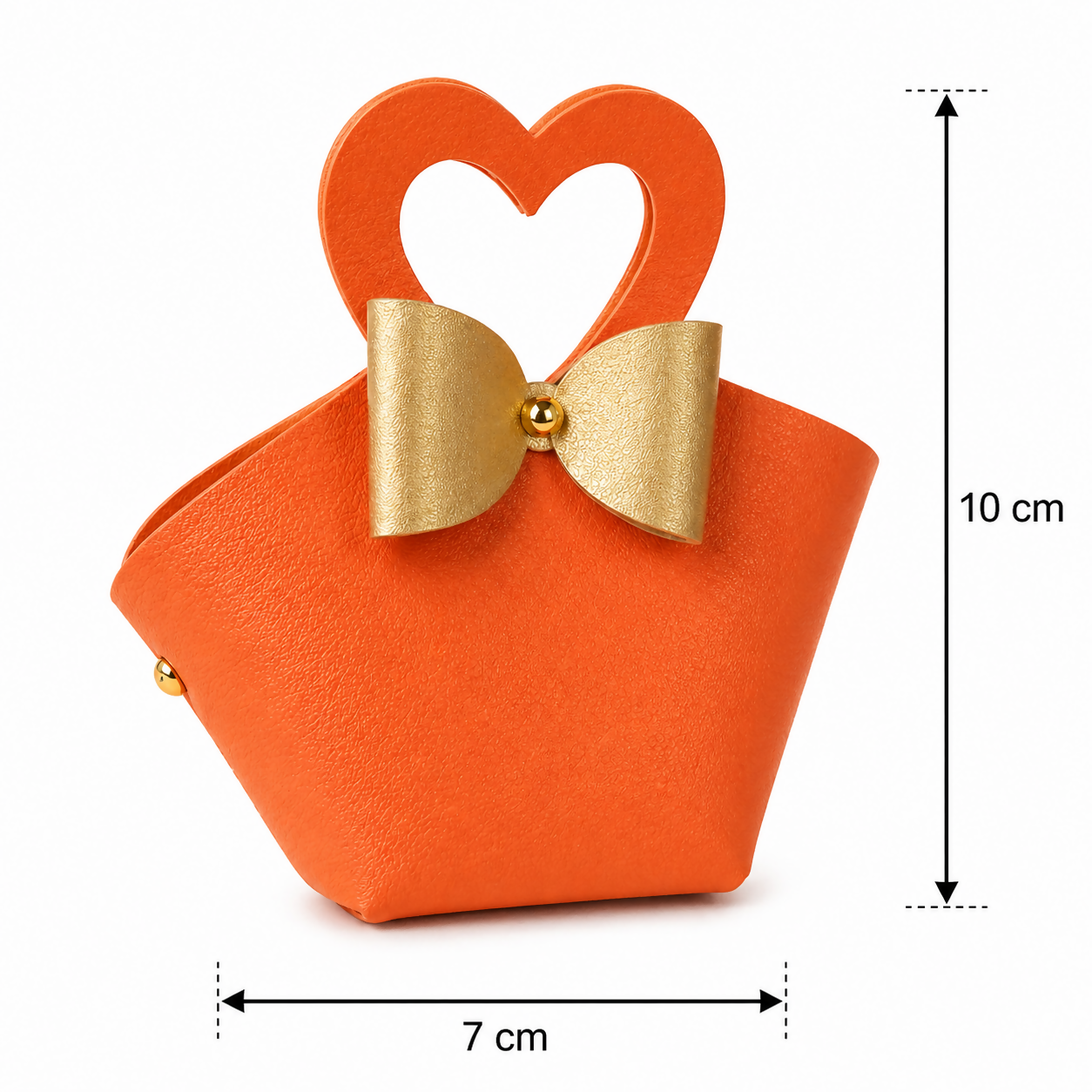 Orange Mini Cute Handbag with Heart Handle and Bow Detail