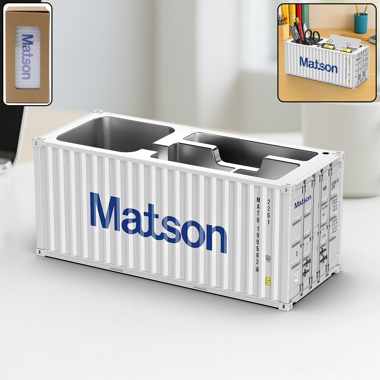 Container-Style Multi-Compartment Desk Organizer (1 Pc)