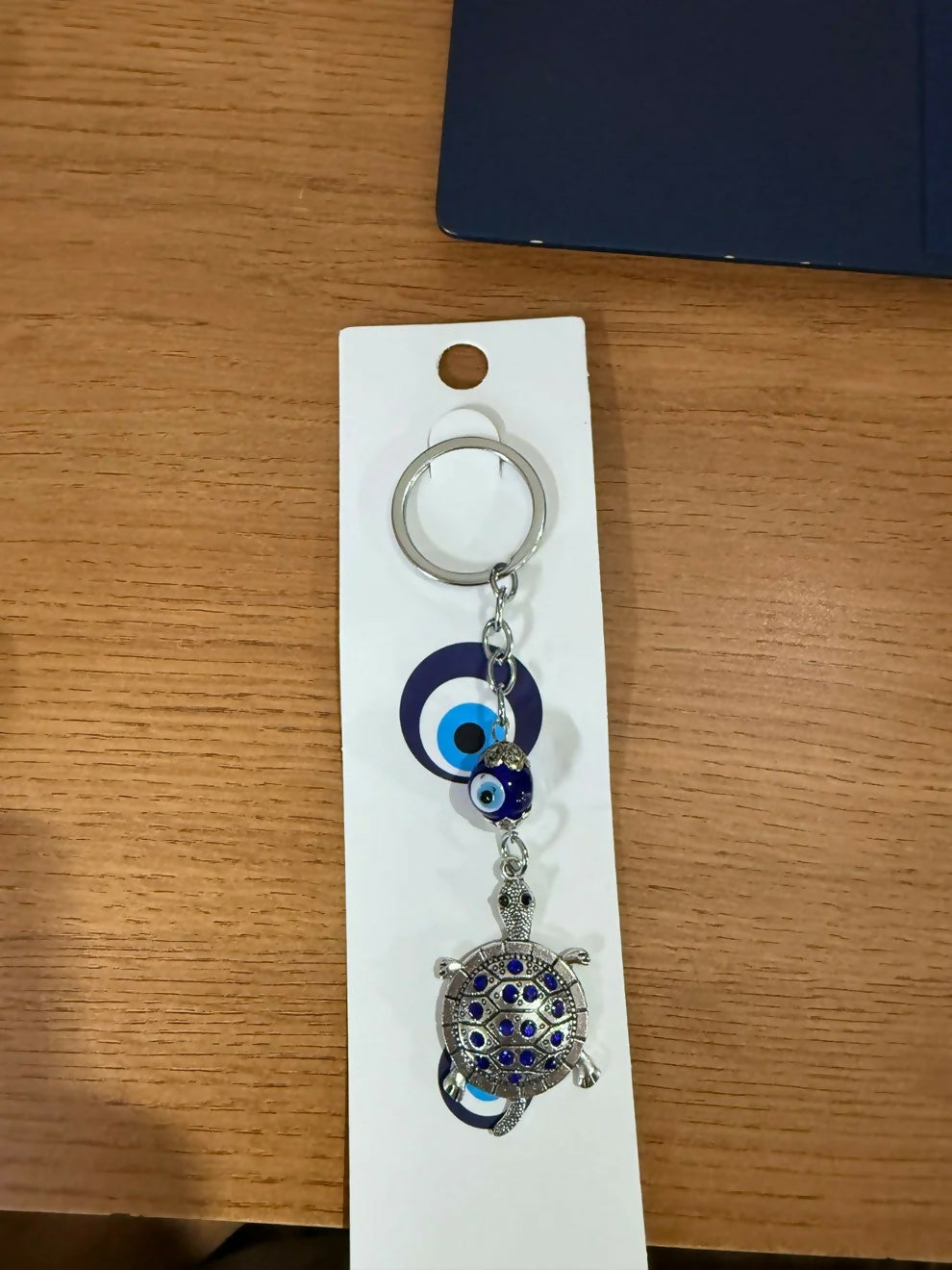Turtle Keychain with Evil Eye Charm Metal Key Ring Pendant