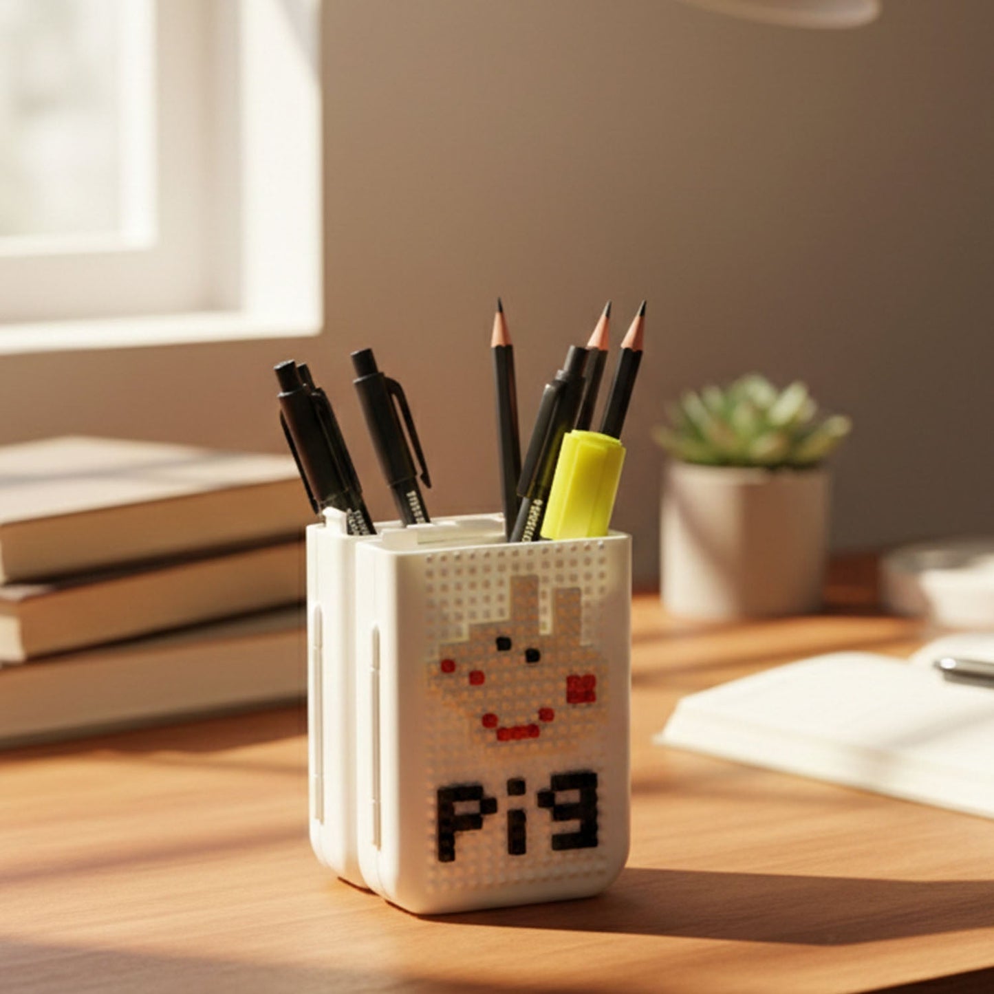 Decorative Pixel Art Style Desk Pen Holder (1 Pc)
