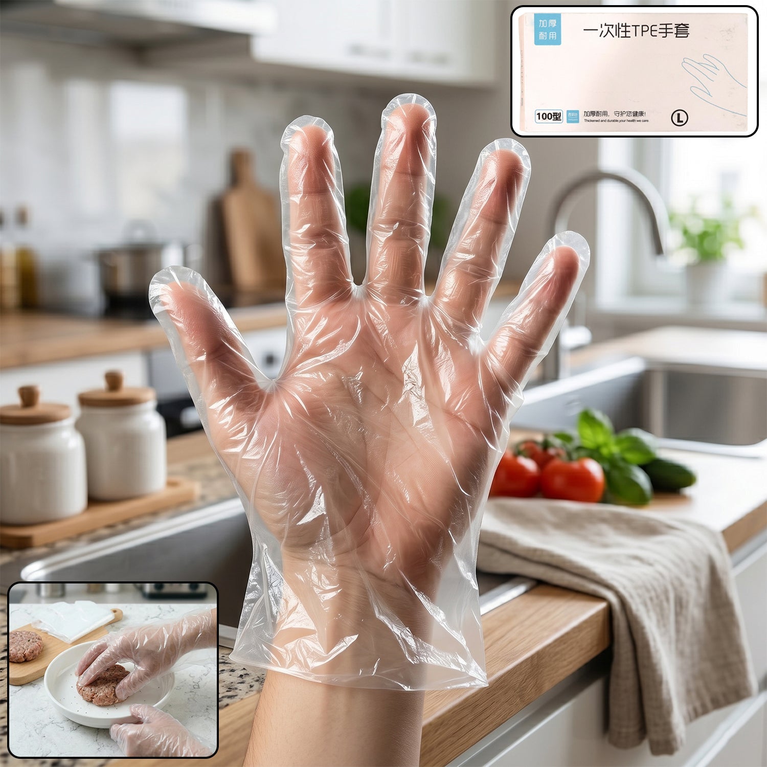 Disposable Clear Plastic Gloves (100 Pc, Large)